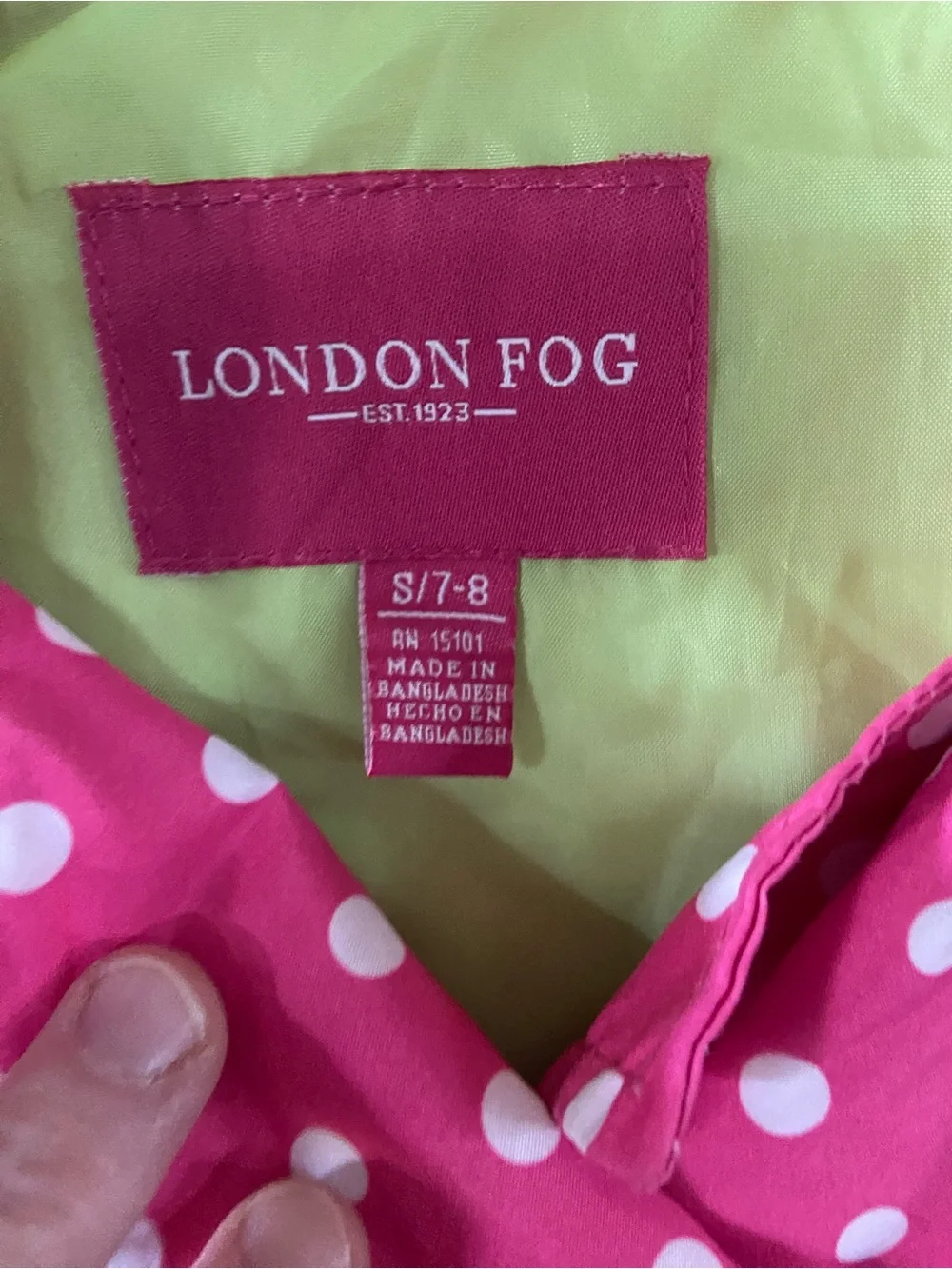 London Fog Bright Pink Polka Dot Raincoat